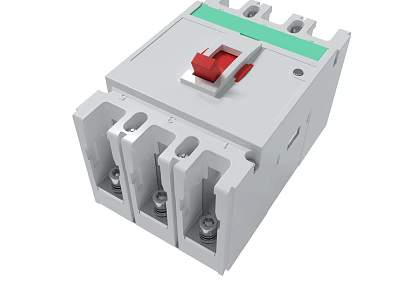 White Electrical Circuit Breaker With Red Switch And Connection Terminals 3d model