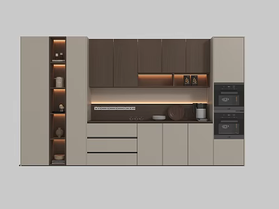 Sleek Modern Wine Cabinet With Wooden Panels LED Strip Lighting And Open Shelves 3d model