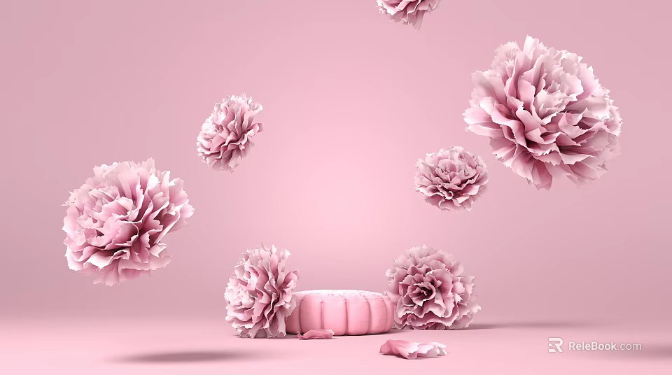 Pink Background Commercial Equipment Display Platform With Surrounding Peony Flowers 3d model 