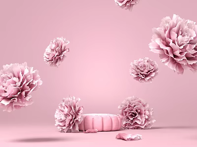 Pink Background Commercial Equipment Display Platform With Surrounding Peony Flowers 3d model
