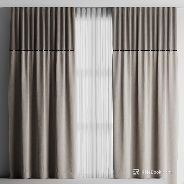 Elegant Modern Gray And White Double Layer Curtains For Home Interior Design 3d model 