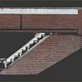 Red Brick Wall And Staircase Structure Design With Modern Architectural Model 3d model