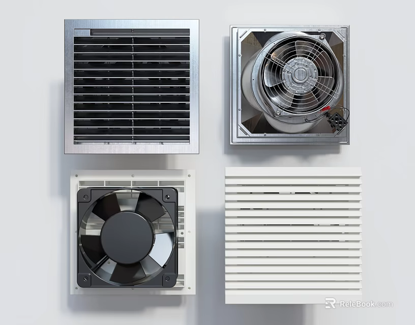 Various Designed Air Conditioner Vents With Grille Covers Fan Units And White Frames 3d model 