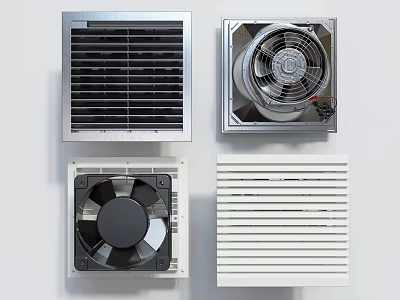 Various Designed Air Conditioner Vents With Grille Covers Fan Units And White Frames 3d model