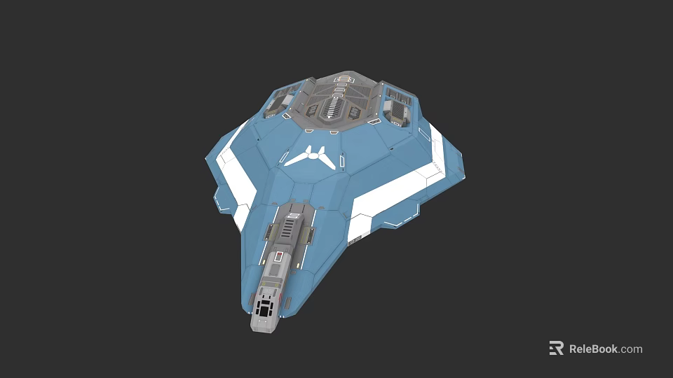 Blue And White Futuristic Spaceship With Cockpit And Angular Wings 3d model