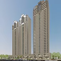 High Rise Residential Buildings With Modern Exterior Design Large Glass Windows Against Clear Blue Sky