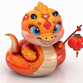 Cute Cartoon Snake Ornament Set With Red Lantern And Festive Design