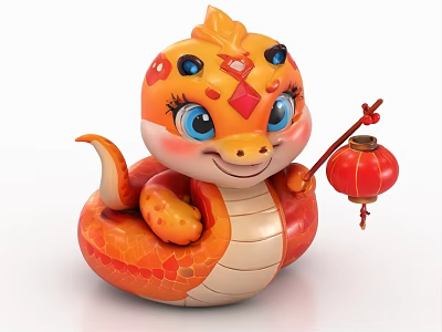 Cute Cartoon Snake Ornament Set With Red Lantern And Festive Design 3d model