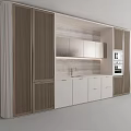 Modern Kitchen Interior With White Cabinets Wooden Panels And Marble Backsplash 3d model