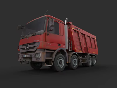 Red Mercedes Dump Truck With Heavy Duty Body And Side Access Ladder 3d model
