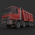 Red Mercedes Dump Truck With Heavy Duty Body And Side Access Ladder 3d model