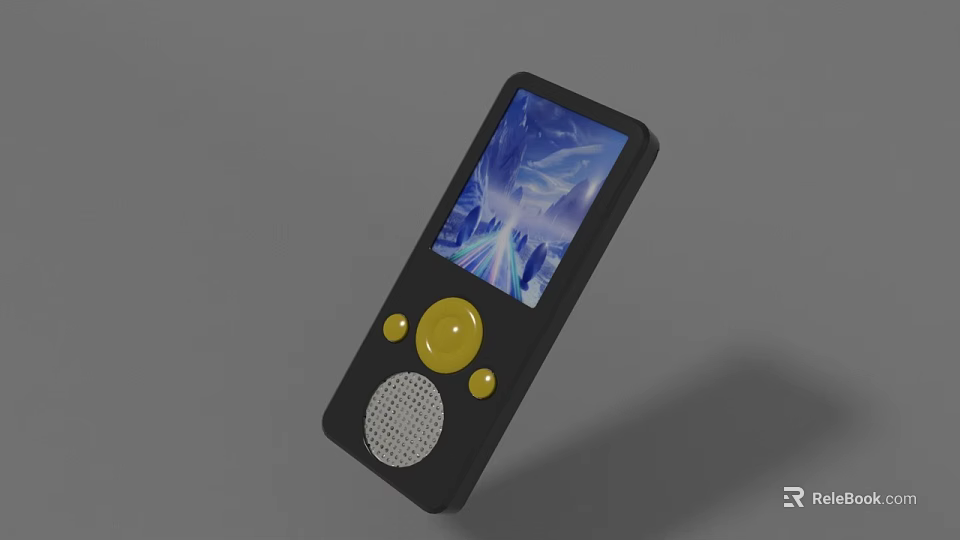 Black MP3 Player With Screen Displaying Blue Image Yellow Buttons And Speaker 3d model 