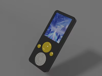Black MP3 Player With Screen Displaying Blue Image Yellow Buttons And Speaker 3d model