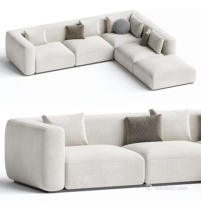 Modern Light Beige Fabric Sectional Sofa With Decorative Pillows For Living Room 3d model 