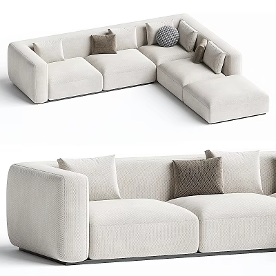 Modern Light Beige Fabric Sectional Sofa With Decorative Pillows For Living Room 3d model