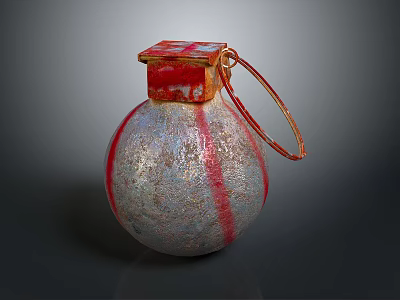 Hand Grenade With Red Stripes Metallic Surface And Fuse Ring Design 3d model