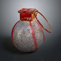 Hand Grenade With Red Stripes Metallic Surface And Fuse Ring Design