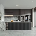 Modern Living And Dining Room Interior With Sofa Marble TV Wall Green Plants And Windows