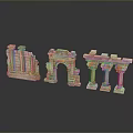 Scenic Pink Ancient Architectural Models With Columns Arch Walls And Reflections On Black Background