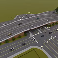 Road Infrastructure Featuring Multi level Interchange With Vehicles Moving Street Lights And Green Landscaping