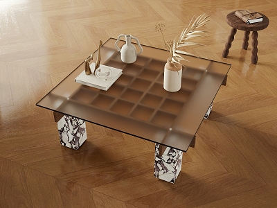 Middle ancient coffee table glass coffee table living room coffee table 3d model