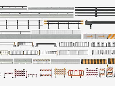 Various Types of Fences Including Metal Railings Temporary Barriers and Safety Strips 3d model