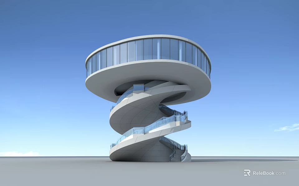 Spiral Modern Tower With Glass Curtain Wall And Observation Deck Architectural Design 3d model 