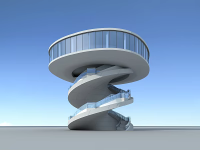 Spiral Modern Tower With Glass Curtain Wall And Observation Deck Architectural Design 3d model