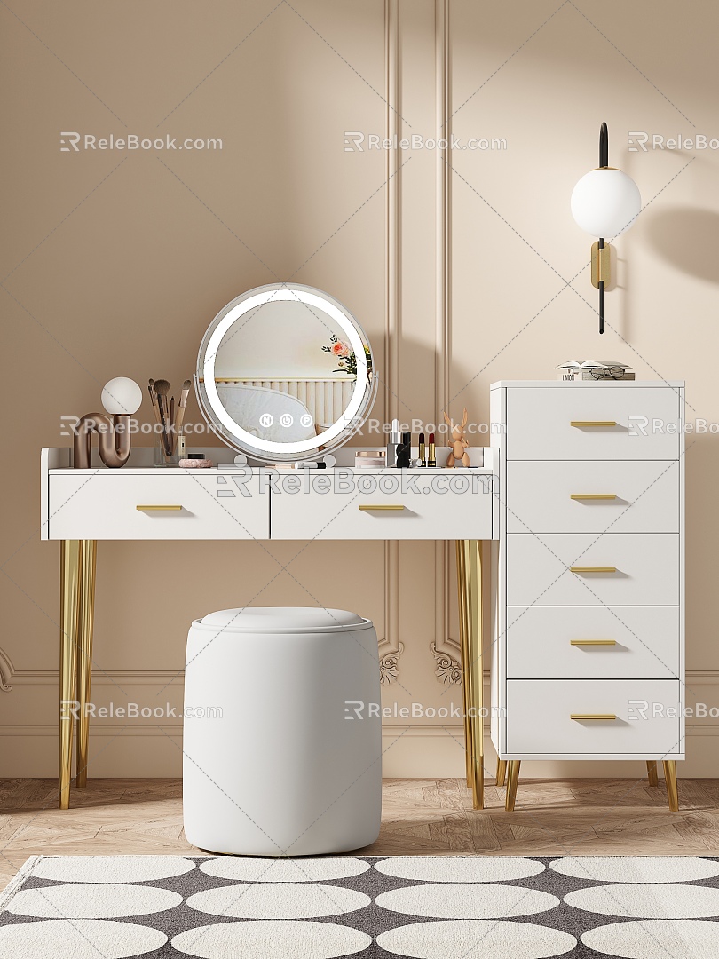 Modern Light Luxury Dressing Table Integrated Cabinet 3d model