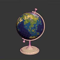 Detailed Decorative Globe With Golden Stand Base And Colorful Land Ocean Surface