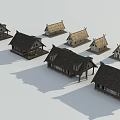 Traditional Thatched Cottage Models Featuring Diverse Design Styles And Thatch Roofs