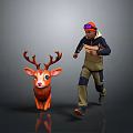 Running Scene With Runner In Red Goggles And Orange Deer