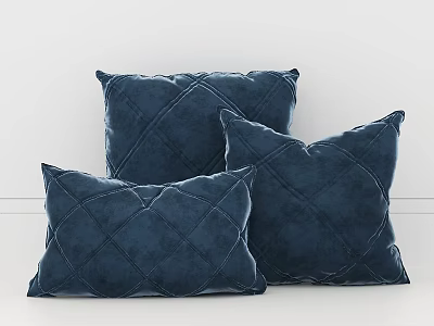 Blue Velvet Quilted Diamond Pattern Throw Pillows Set of Three for Home Decor 3d model