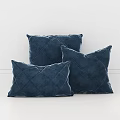 Blue Velvet Quilted Diamond Pattern Throw Pillows Set of Three for Home Decor