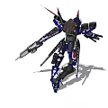 Blue Black Robot With Mechanical Wings Sword And Gun In Dynamic Battle Pose