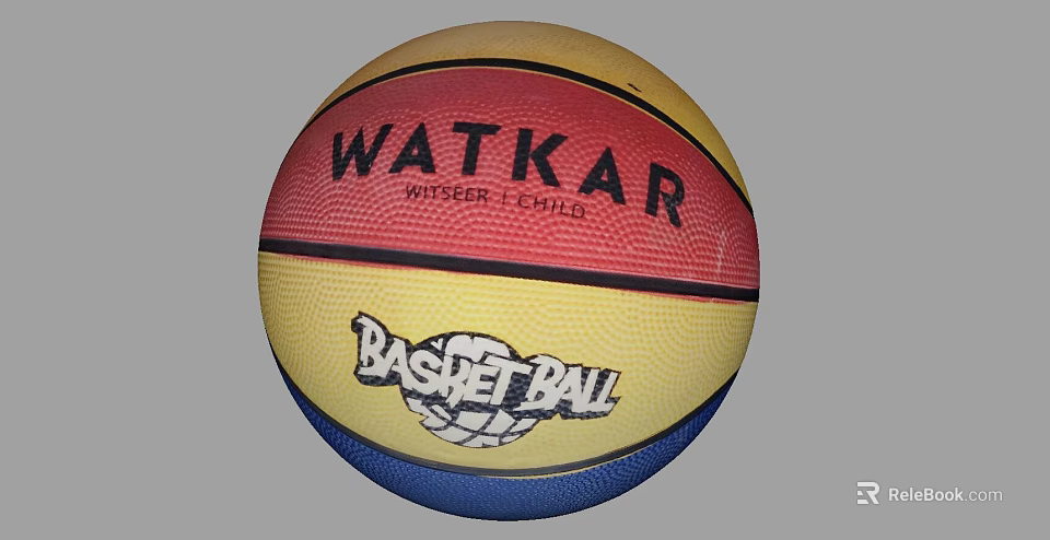 WATKAR Basketball With Yellow Red Blue Color Pattern And Brand Logo 3d model 