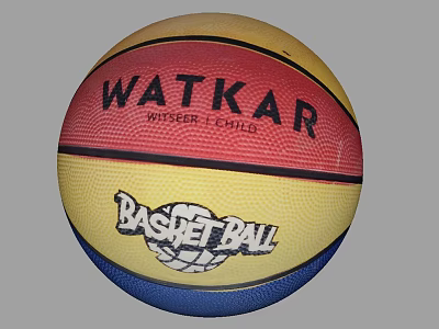 WATKAR Basketball With Yellow Red Blue Color Pattern And Brand Logo 3d model