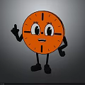 Orange Round Cartoon Clock Character With Anthropomorphic Eyes Arms Legs Raising Index Finger