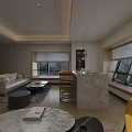 Modern Living and Dining Room Interior With Marble Coffee Table Sofa And Bar Counter