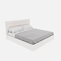 Modern Upholstered Double Bed With Gray Sheet And Two Pillows