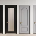 Hinged Doors In Black And Gray With Golden Handles Various Designs And Ribbed Glass