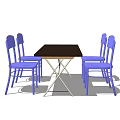 Rectangular Dark Tabletop Dining Table Set With Six Blue Chairs 3d model