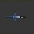 Blue Fantasy Sword With Green Wrapped Hilt And Ornate Flame Patterns