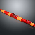 Intricate Hand Carved Sculpture Featuring Red And Yellow Stripes With Dragon Designs