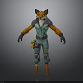Stylized 3D Fox Character Standing In Green Overalls With Orange Fur And Tool Belt