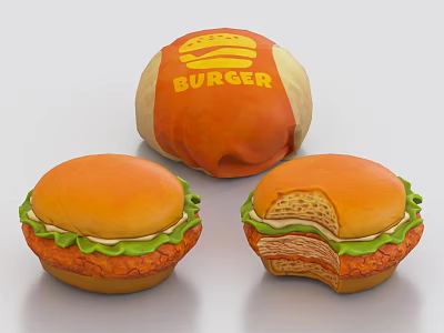 Fresh Juicy Burger With Lettuce Patty Sliced And Packaged BURGER Style 3d model