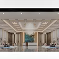 Luxurious Hotel Lobby Interior With Grand Chandelier Reception Desk And Decorative Wall Marble Flooring