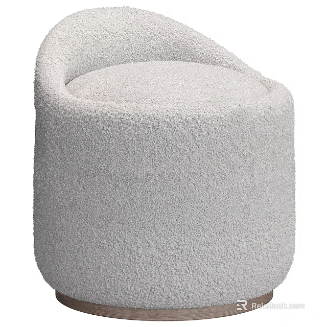 White Plush Ottoman with Curved Design Modern Home Comfortable Seating Furniture 3d model 