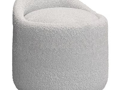 White Plush Ottoman with Curved Design Modern Home Comfortable Seating Furniture 3d model