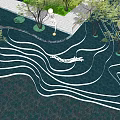 Modern Garden Landscape Features With Wavy White Lines Design Trees And Lawn Areas